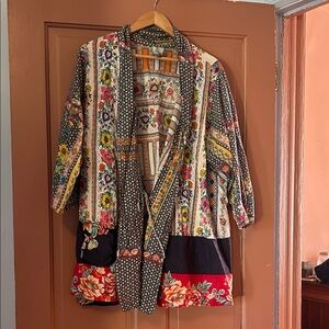Johnny Was lightweight cotton Multicolor Kimono with tie closure